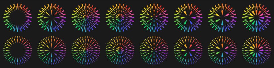 Set of creative fireworks explosion design vectors, ornament fireworks colorful design vector.
