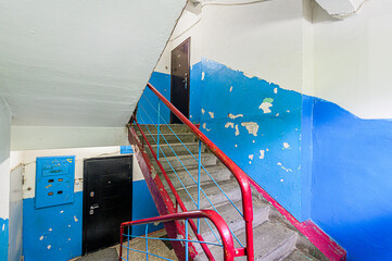 interior public place, house entrance. doors, walls, corridors staircase stairs, steps