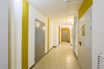 interior public place, house entrance. doors, walls, corridors staircase