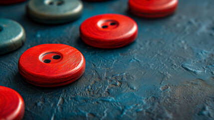 Assorted colorful sewing buttons on slate.