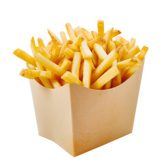 khaki french fries in a square box mock up on transparent background cut out	
