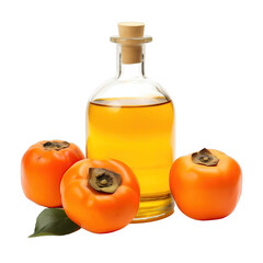 fresh raw organic persimmon oil in glass bowl png isolated on white background with clipping path. natural organic dripping serum herbal medicine rich of vitamins concept. selective focus