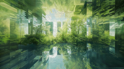 Abstract fusion of urban and natural elements.