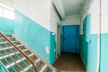 interior public place, house entrance. doors, walls, corridors staircase stairs, steps