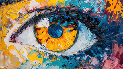 Abstract vibrant oil painting of an eye.