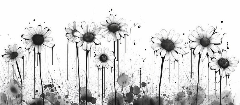 Black and white artistic flower illustration.