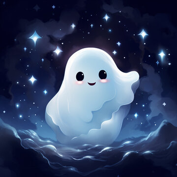 cute ghost in night sky