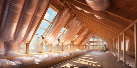 Interior view of wooden house structure, Timber Elegance: Interior View of a Well-Crafted Wooden House