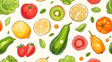 seamless pattern with vegetables and fruits 