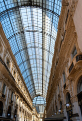 The glass roof of Galleria Vittorio Emanuele II - is Italy's oldest active shopping gallery - 723579591