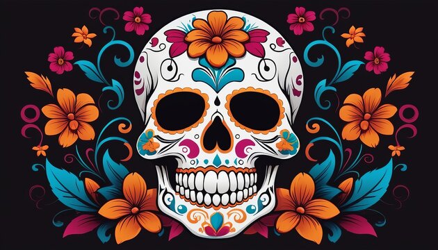 Modern Flat Style Vector of Day of the Dead Skull Cartoon