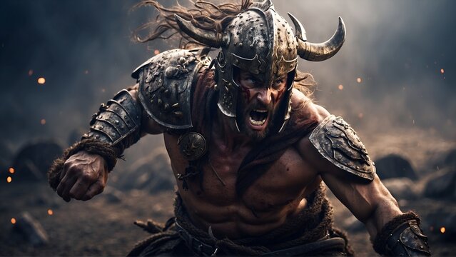 epic and amazing picture of a fantastic warrior fighting on a battlefield