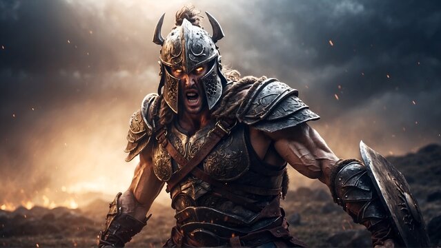 epic and amazing picture of a fantastic warrior fighting on a battlefield