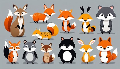 Graphic Design of Cute Cartoon Hand Drawn Animals Collection