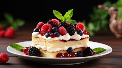 Delicious Layered Cake with Berries Topping