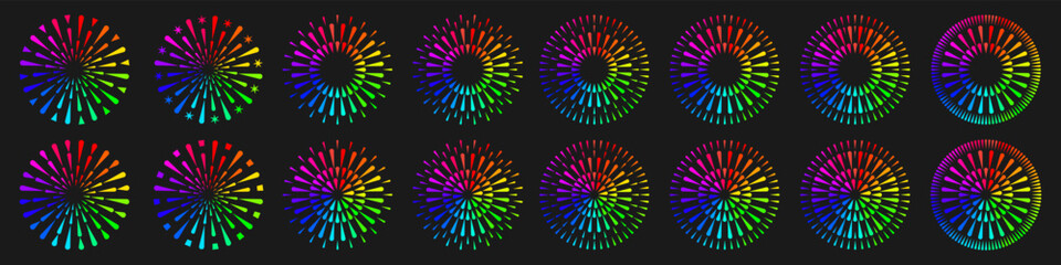 Set of creative fireworks explosion design vectors, ornament fireworks colorful design vector.