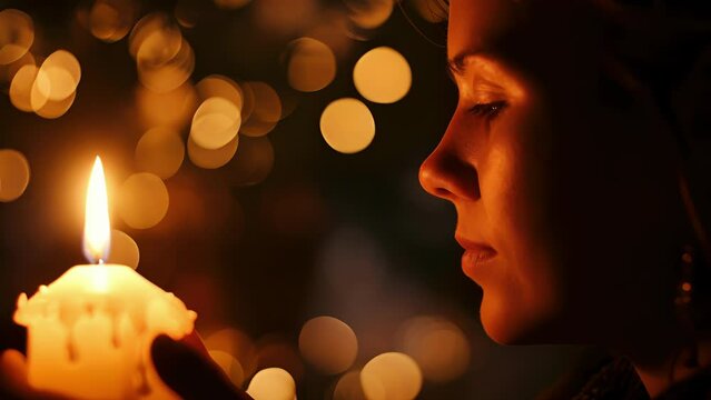 The flickering light of a lone candle illuminates a solemn figure deep in thought.
