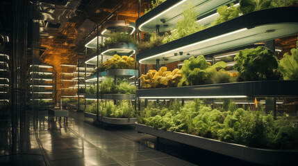 modern agriculture technology vertical farming inside the building, green tech
