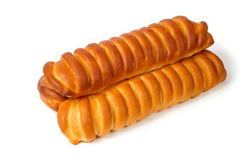 Sweet buns on a white background. Rolls are isolated. Close-up of bakery products.