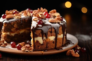 Delicious Chocolate Cake with Pecans and Cherries