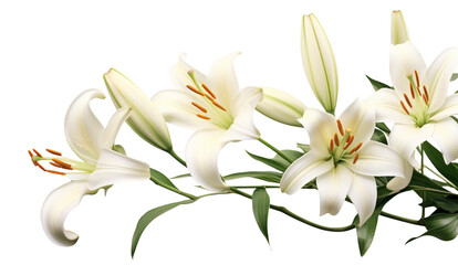 Elegant blooming lilies with buds, cut out - obrazy, fototapety, plakaty