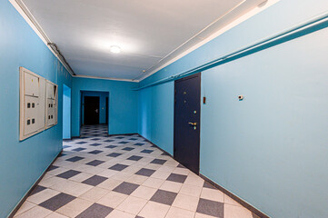 interior public place, house entrance. doors, walls, corridors staircase