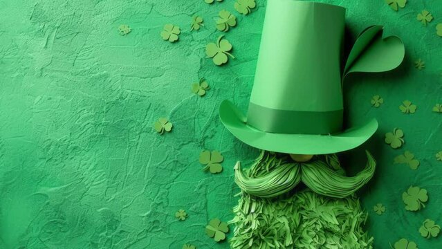 Saint Patrick's Day celebration background animation. Video with copy space for text. Green background.
