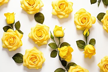 Bunch of yellow roses on a white background