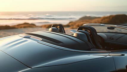 Closeup of a convertibles roof staying securely in place despite the windy conditions showcasing the cars solid construction.
