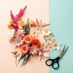 Creating a beautiful floral arrangement with a pair of scissors and some flower cutouts.