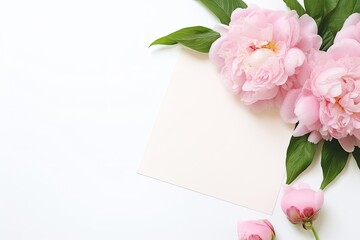 Fresh Pink Flowers and an Envelope on a White Surface