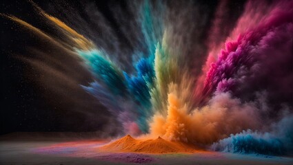 abstract powder splatted background. Colorful powder explosion on black background. Colored cloud. Colorful dust explode. Paint Holi.
