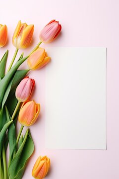 Blank card with tulips and a note