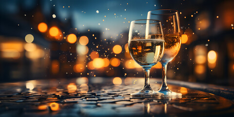 Glasses of white wine at night in party vibe