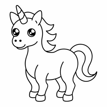 unicorn black and white vector illustration for coloring book	