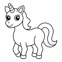 unicorn black and white vector illustration for coloring book	