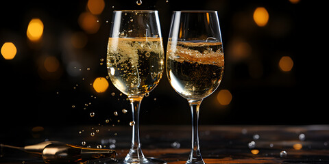 Glasses of white wine at night in party vibe