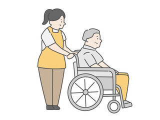 女性介護士と車椅子に乗った高齢男性