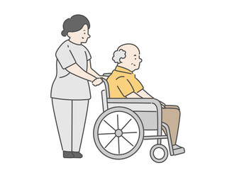 女性看護師と車椅子に乗った高齢男性