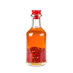 fresh raw organic red pepper relish oil in glass bowl png isolated on white background with clipping path. natural organic dripping serum herbal medicine rich of vitamins concept. selective focus