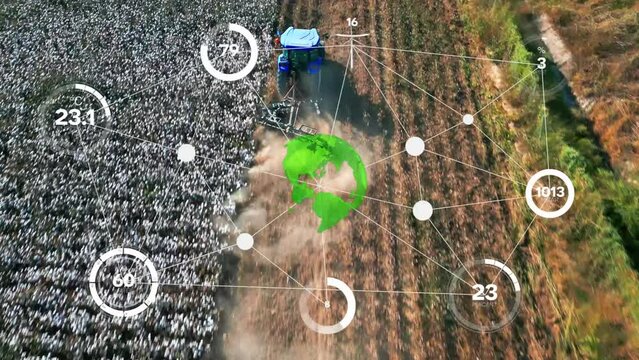 Smart digital agriculture technology by futuristic sensor data collection management by artificial intelligence to control quality of crop growth and harvest. Computer aided plantation grow concept