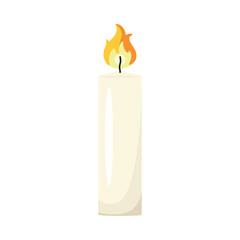 A burning candle. A white wax or paraffin candle with a burning filler. Vector illustration isolated on a white background for design and web.