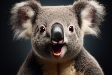 Happy surprised koala with open mouth.