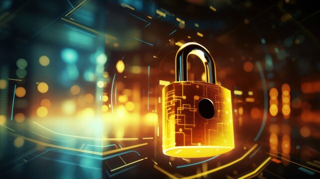Cyber security concept, digital lock.