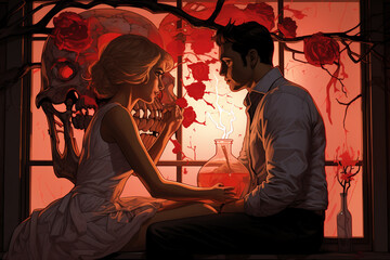 Valentine Couple Illustration Created with Generative AI