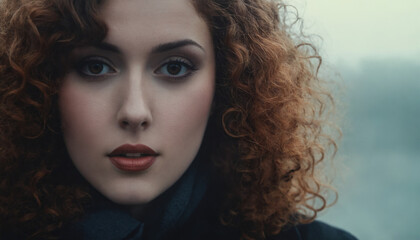 Fototapeta premium The girl looks unrecognizable because of her washed out face, but the curly hair still peeks through around her