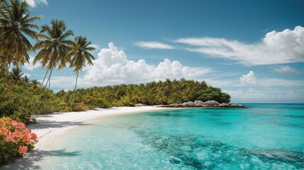Tropical beach with palm trees and turquoise water landscape
