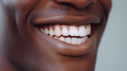 Cropped shot of a young African smiling man. Teeth whitening. Dentistry, dental treatment.