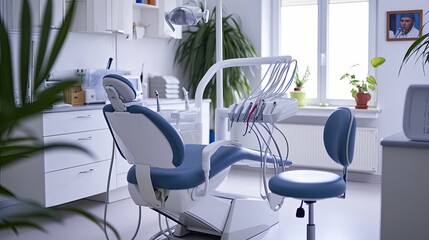Medicine, stomatology , dental clinic office, medical equipment and instruments for dentistry. - obrazy, fototapety, plakaty