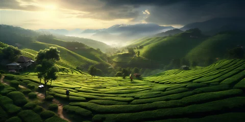 Poster green tea terraces in the morning © Maizal